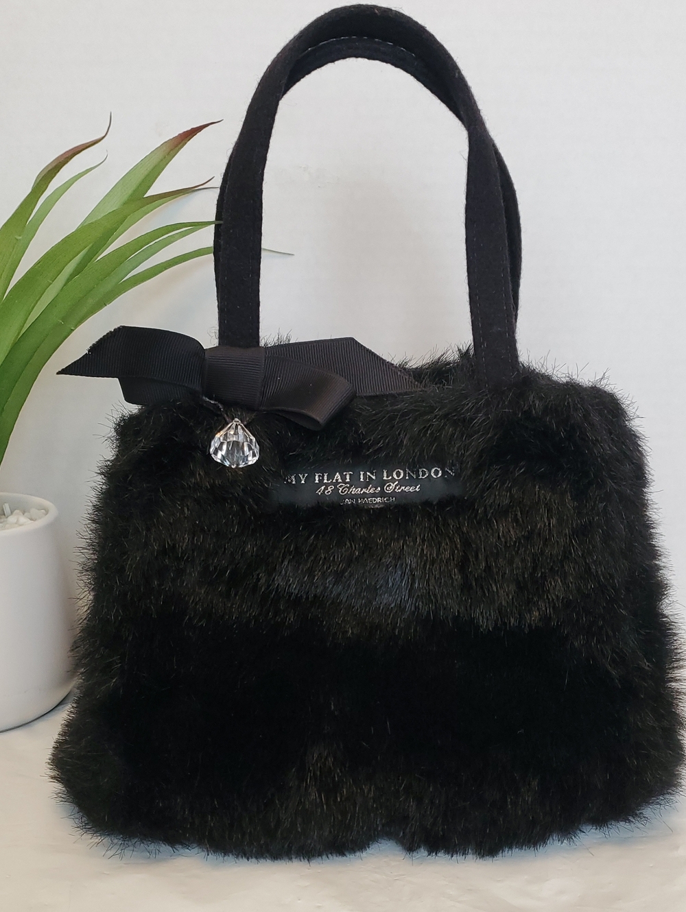 My Flat in London Black Faux Handbag with Bow